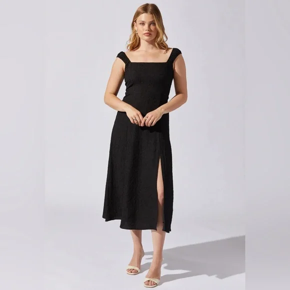 ASTR TIE BACK CRINKLE SHOULDER MIDI DRESS ❤️NWT IN STORES❤️ M=6/8 - Picture 2 of 8